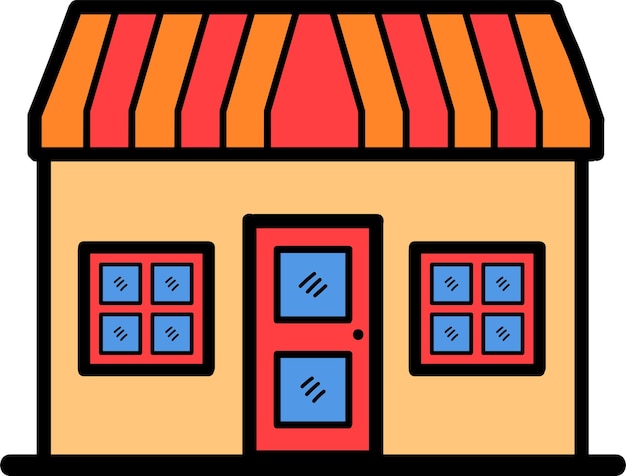 Vector hand drawn shop fronts and buildings in flat style