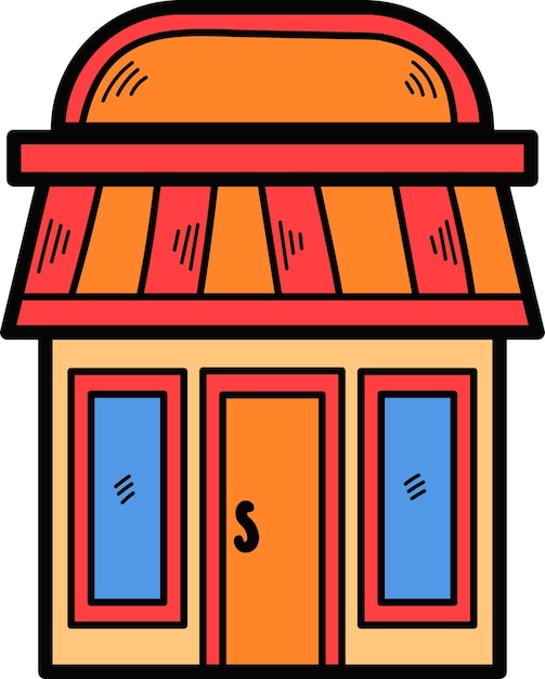 Hand Drawn Shop fronts and buildings in flat style