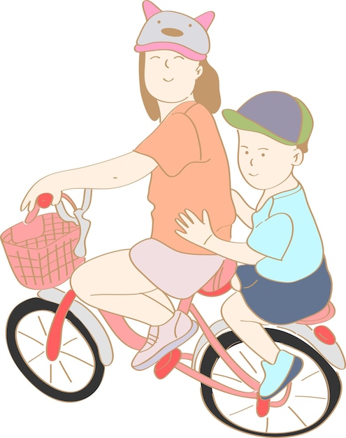 Vector hand drawn siblings riding bicycles