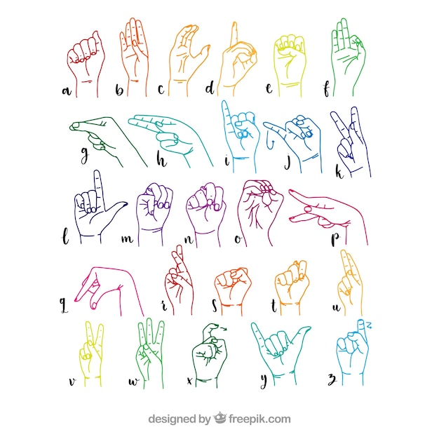 Vector hand drawn sign language alphabet