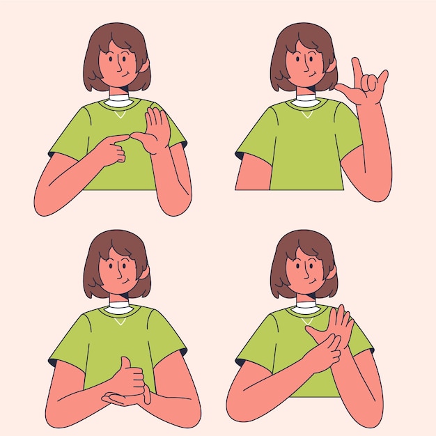 벡터 hand drawn sign language collection illustration