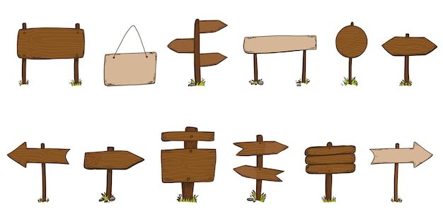 Vettore cartello disegnato a mano cartello di direzione in legno stile bozzetto doodle disegno puntatore vuoto