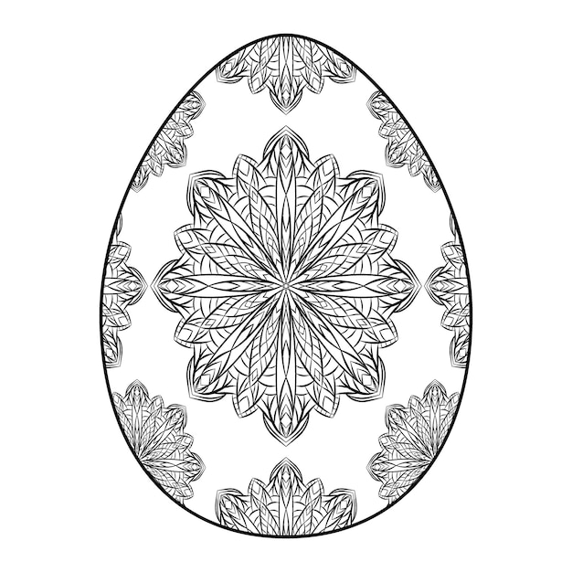 Вектор Ручно нарисованный силуэт декоративного пасхального яйца с узором, кветками, листьями, декоративным пасхальным праздником, цветочным векторным эскизом, иллюстрацией, изолированной на белом фоне