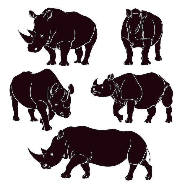 Hand drawn silhouette of rhinoceros