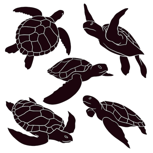 Hand drawn silhouette of sea turtle