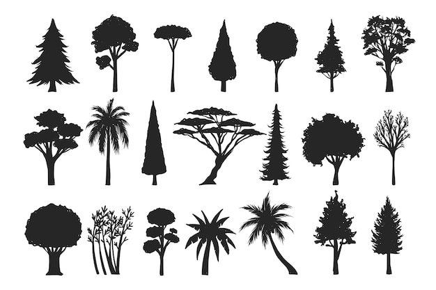 Collezione di alberi silhouette disegnati a mano