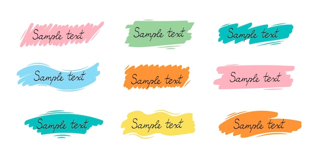 Hand drawn simple colorful frame set Wave shape brush pen line stroke scribble element