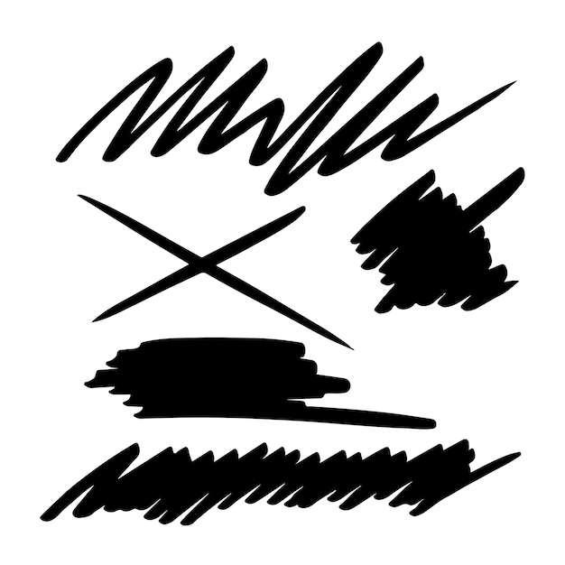 벡터 흰색 backgrounddoodle 브러시 또는 마커 밑줄 스트로크 스케치 세트에 손으로 그린 간단한 요소