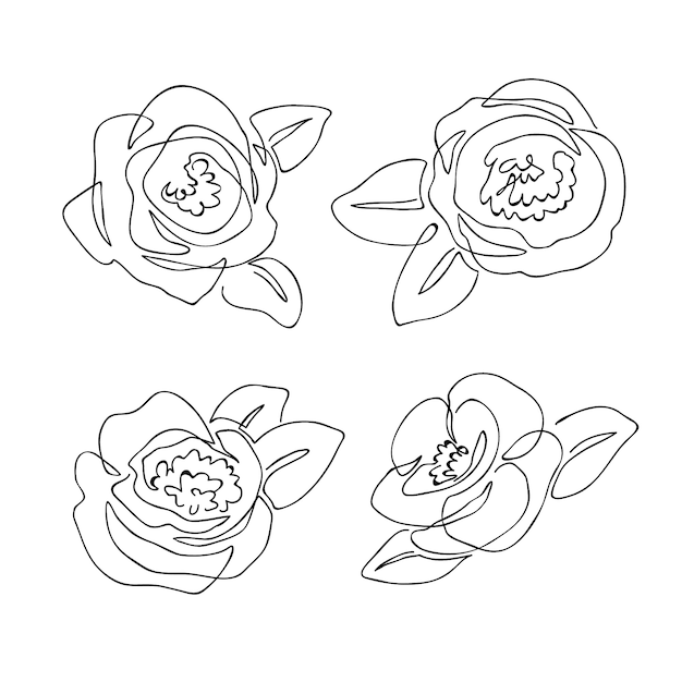 Vector hand drawn simple flower outline illustration