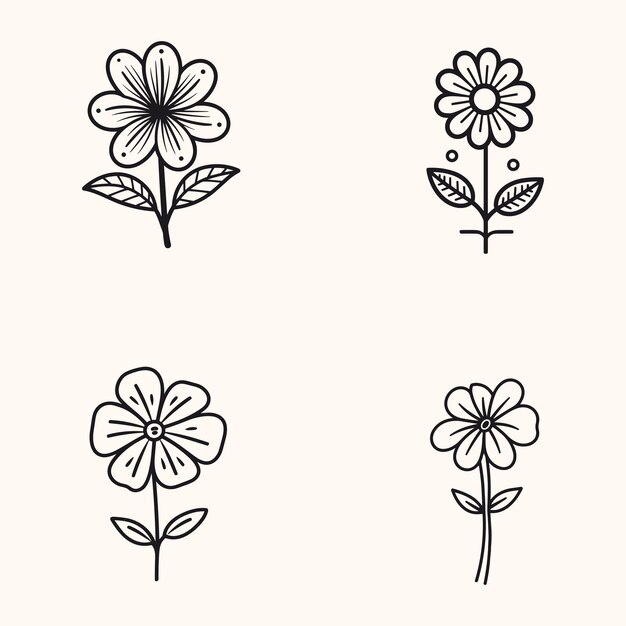 Vettore illustrazione di un semplice contorno di fiore disegnato a mano