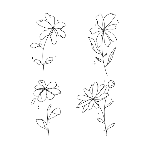 ベクトル 手描きのシンプルな花のアウトライン