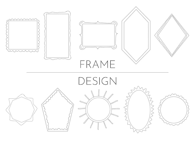 Hand drawn simple frames different shapes square oval circle sun rectangule rhombus polyhedron