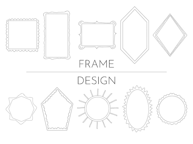 Cornici semplici disegnate a mano forme diverse quadrato ovale cerchio sole rettangolo rombo poliedro