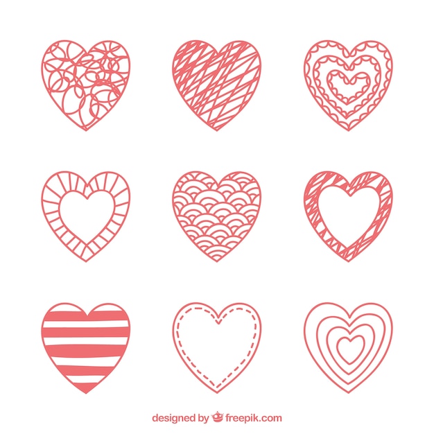 Vector hand drawn simple hearts set