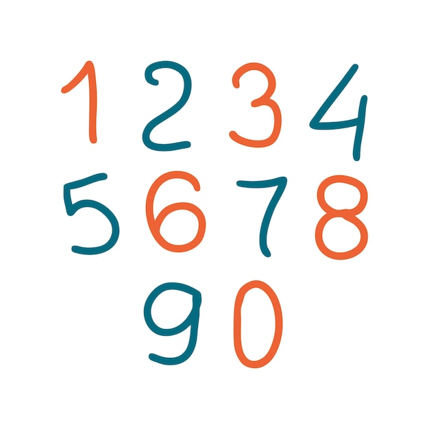 Hand drawn simple numbers collection Vector illustration