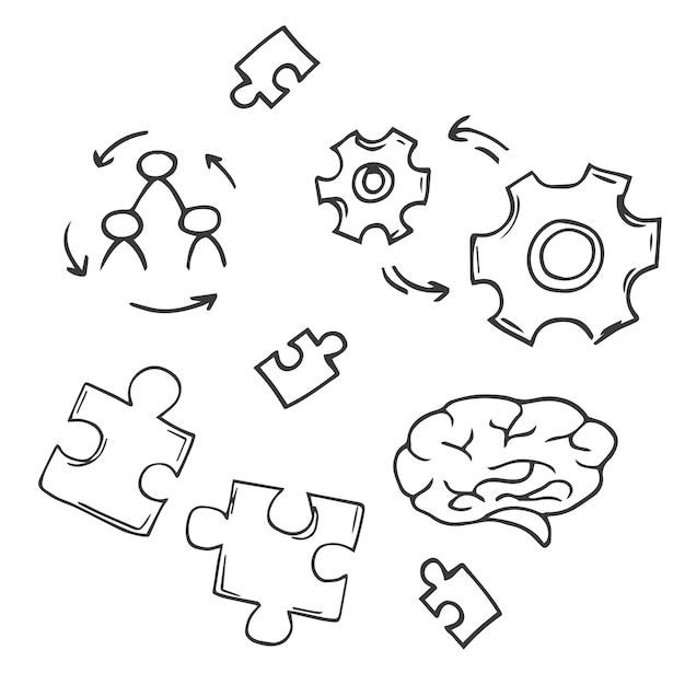 Vector hand drawn simple set of team work related vector line icons