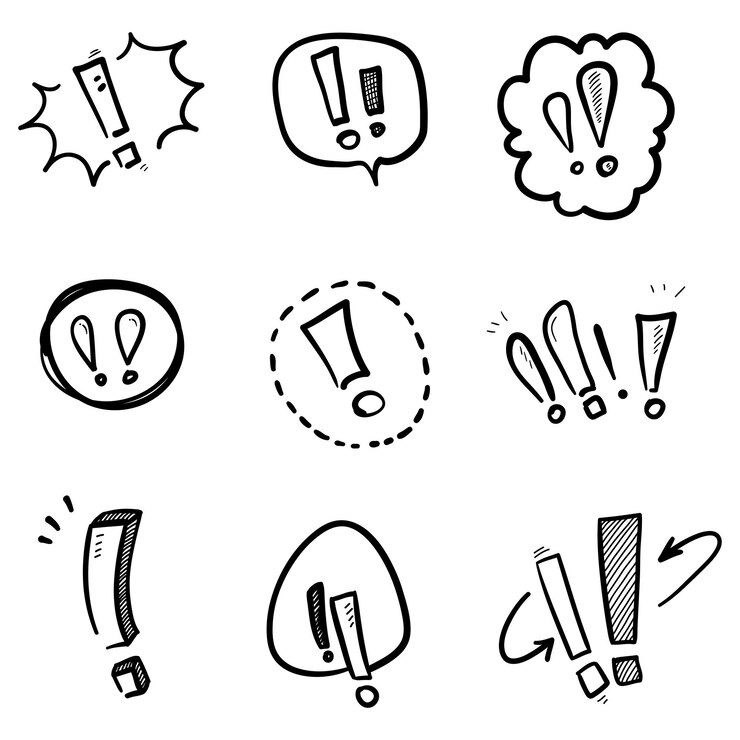 Vector hand drawn simple set of warnings related vector line icons in doodle style vector isolated