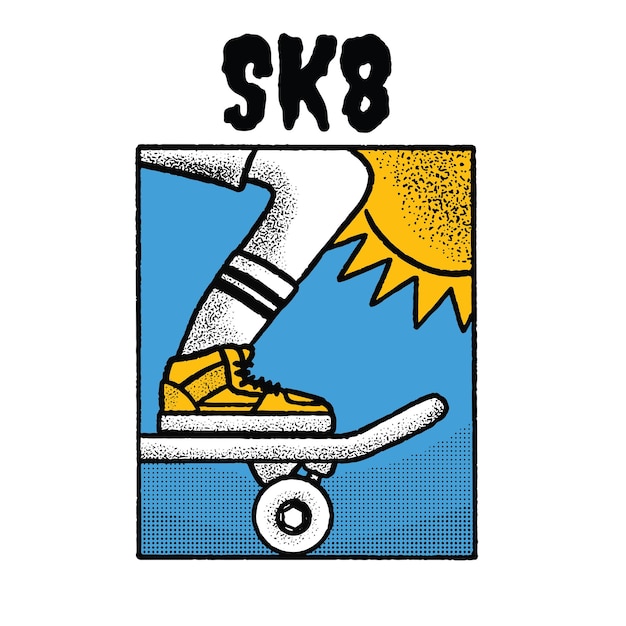 hand drawn simple vector skateboard logo badge