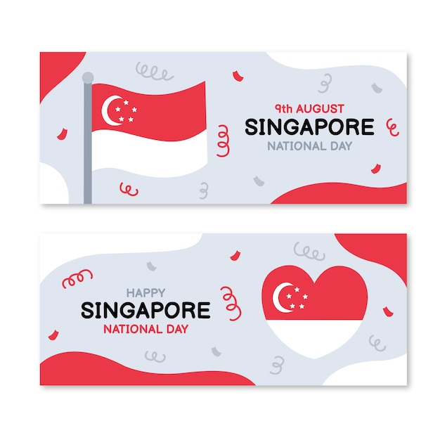 Hand drawn singapore national day banners set