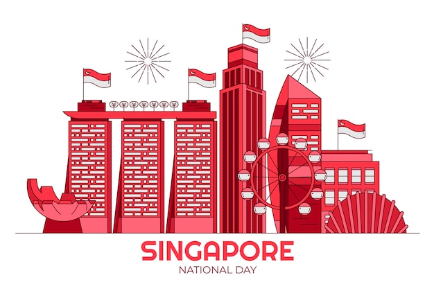 Vettore illustrazione disegnata a mano della giornata nazionale di singapore