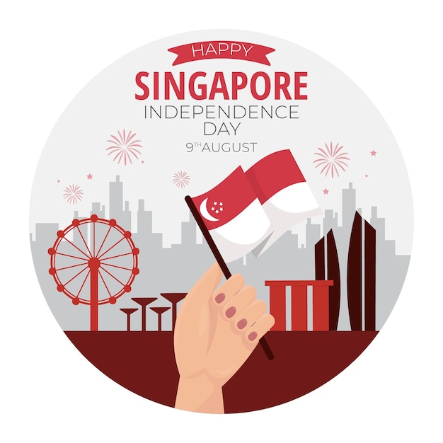 Hand drawn singapore national day illustration