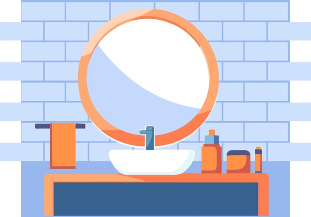 Hand Drawn Sinks and mirrors in the bathroom in flat style isolated on background