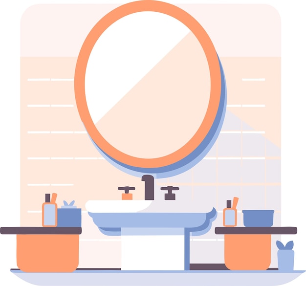 Hand Drawn Sinks and mirrors in the bathroom in flat style isolated on background