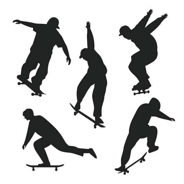 Vettore set di silhouette di skateboard disegnate a mano