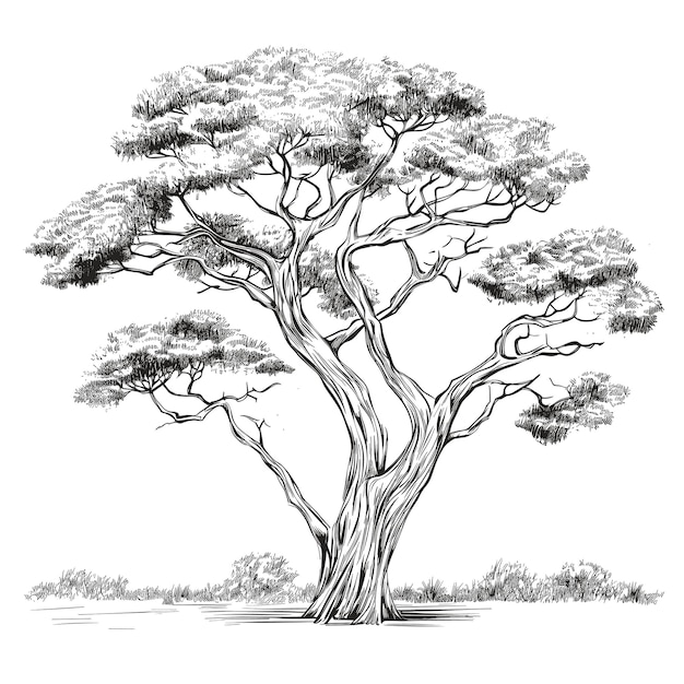 손으로 그린 스케치 아카시아 나무 그림