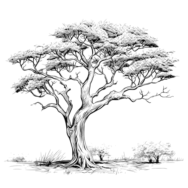 Illustrazione dell'albero di acacia schizzo disegnato a mano