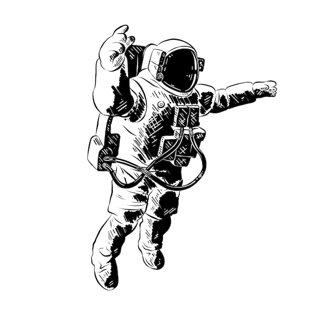 Hand drawn sketch of astronaut in black