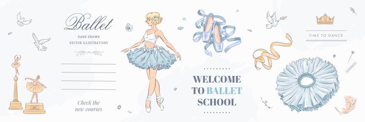 Vector 손으로 그린 스케치 발레 세트