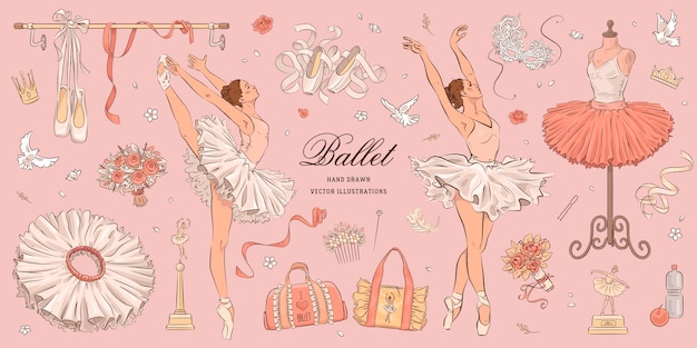 Hand drawn sketch ballet set