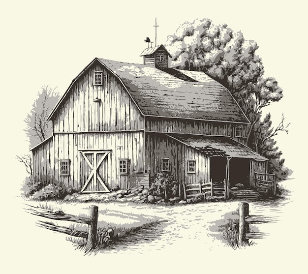 Vector hand drawn sketch barn