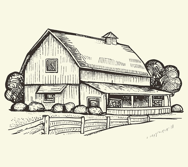 hand drawn sketch barn