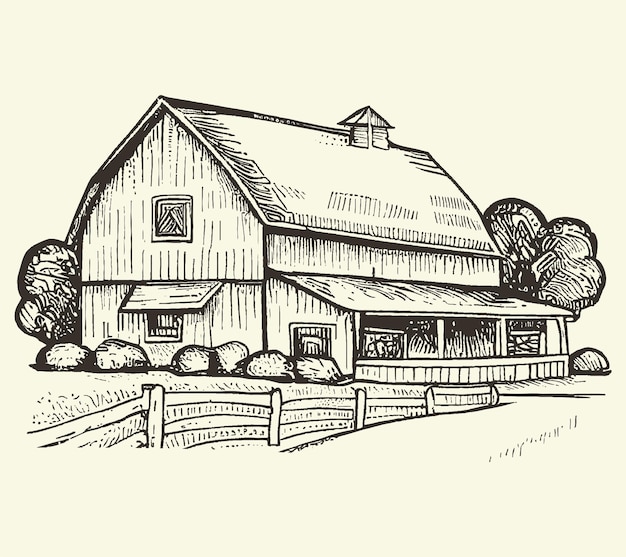 Vector hand drawn sketch barn