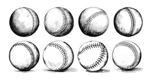 Hand drawn sketch baseball ball collection