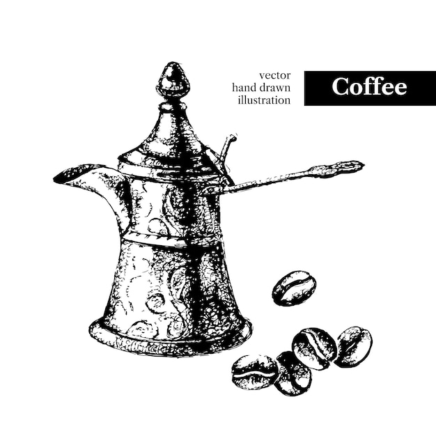 벡터 손으로 그린 스케치 흑백 빈티지 커피 배경 벡터 그림 격리된 개체 카페 및 레스토랑 메뉴 디자인