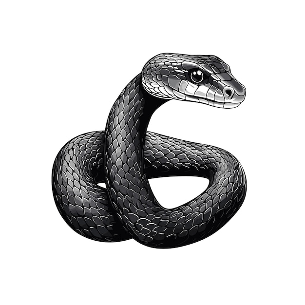 Vector hand drawn sketch black rat snake illustration