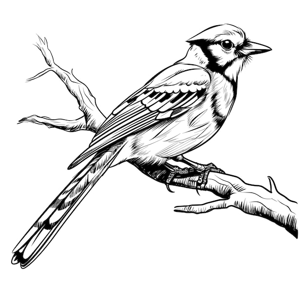 Vector hand drawn sketch blue jay bird illustration