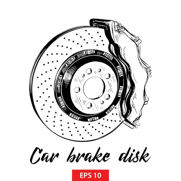 Hand drawn sketch of car brake disk in black