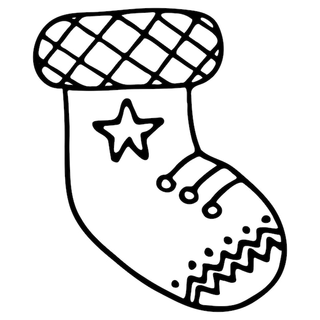 Hand drawn sketch of a Christmas boot with star on a white background