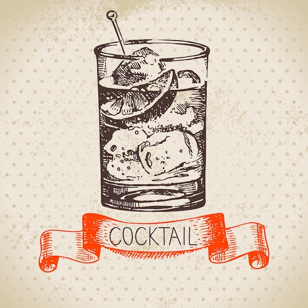 Vector hand drawn sketch cocktail vintage background vector illustration