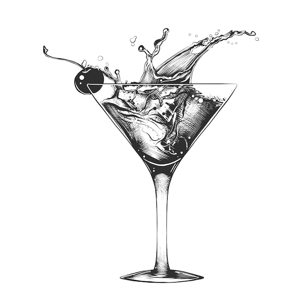 Vector hand drawn sketch of cocktail with splashes