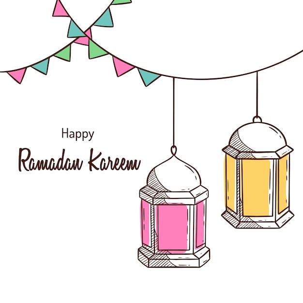 Hand drawn sketch of colorful ramadan lantern
