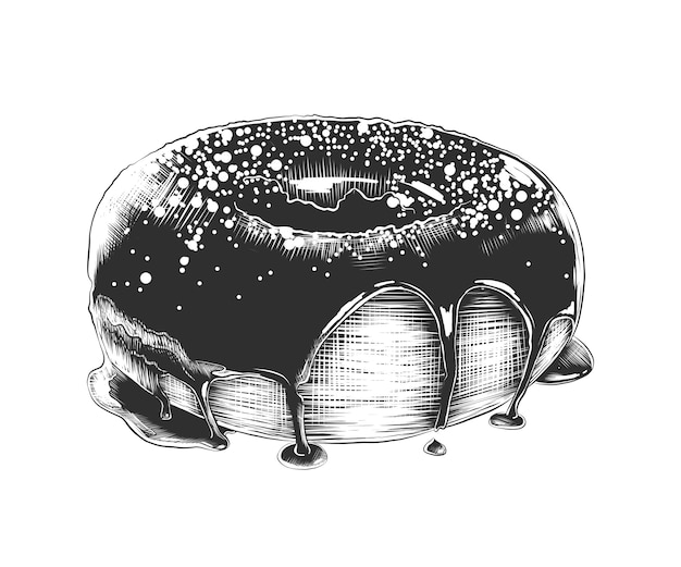 Vector hand drawn sketch of donut in monochrome