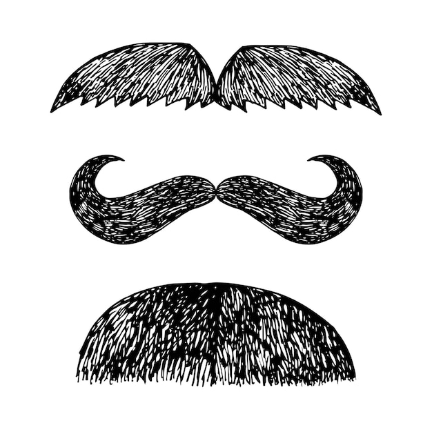 Hand drawn sketch doodle vector moustache set photo booth props