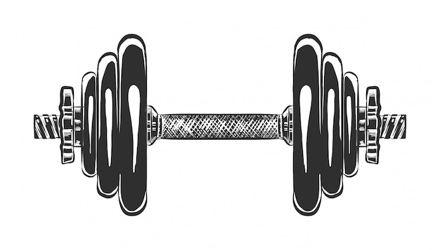 Hand drawn sketch of dumbbell in monochrome