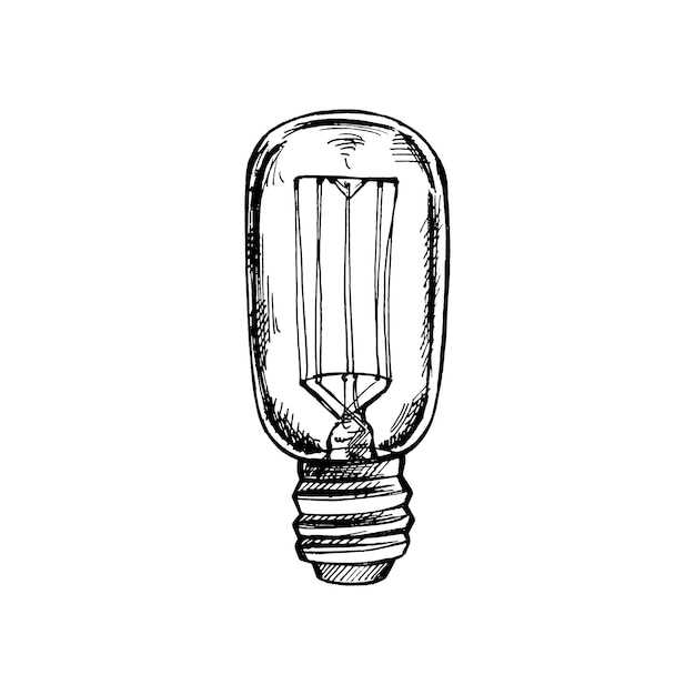 Schizzo disegnato a mano della lampadina elettrica doodle icona illustrazione vettoriale