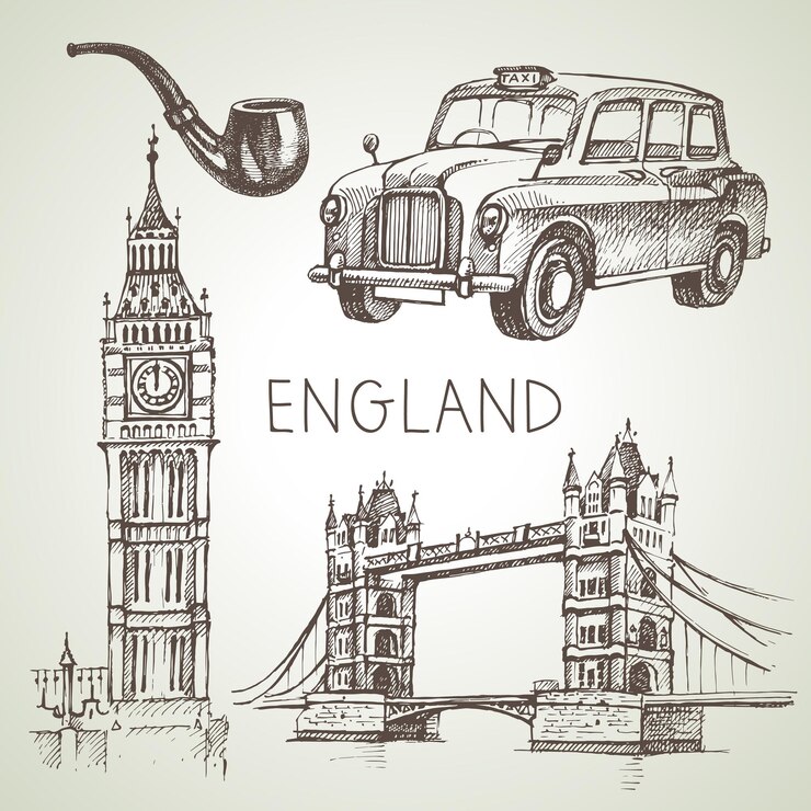 Vector hand drawn sketch england set vector black and white vector vintage london illustration great britain elements